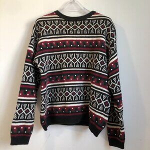 Vintage Landrover Thom McAn Nordic/Fair Isle Knit Sweater Medium Red White Black